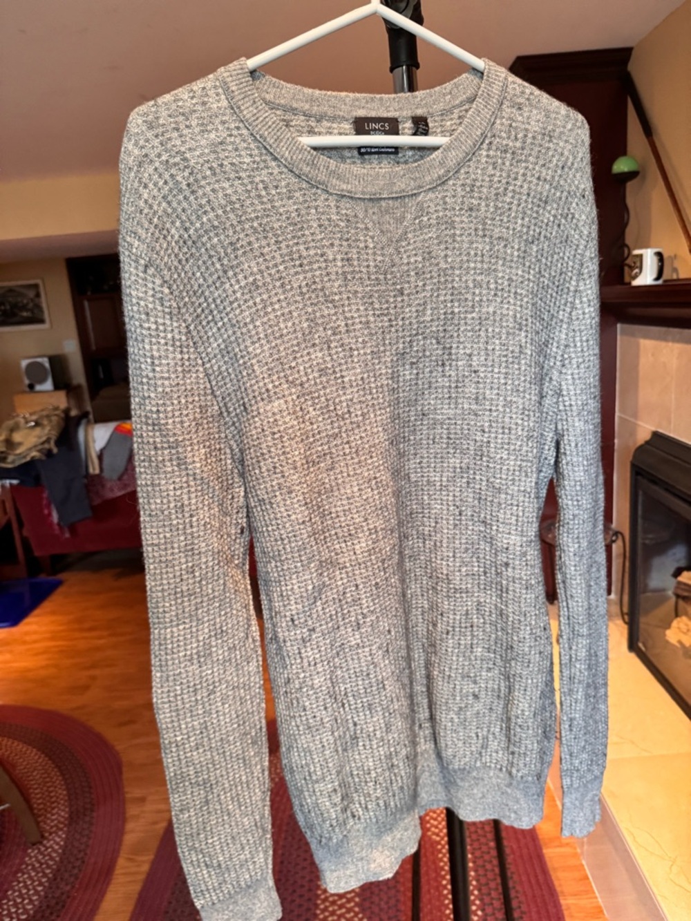 LINCS Wool Cashmere Men's Heather Gray Crewneck Sweater L